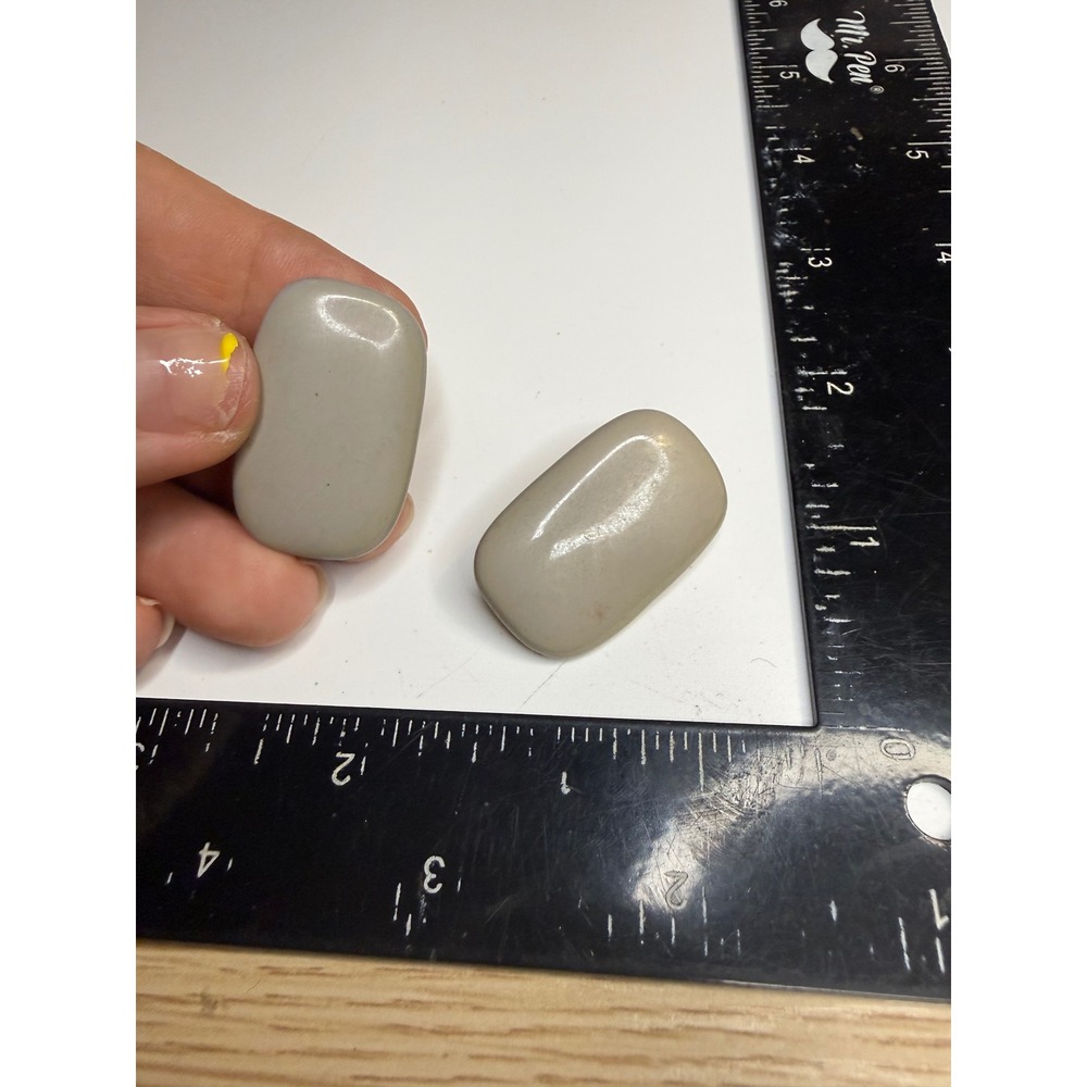 Vintage Grey Rectangular Cabochon Clip On Earrings Mid Century Modern Minimalist